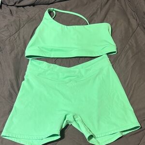 Green One-Shoulder Top and Shorts Set
